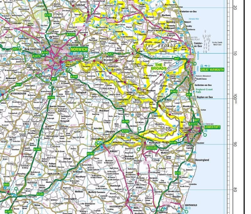 English Midlands & East Anglia - Special Road Map