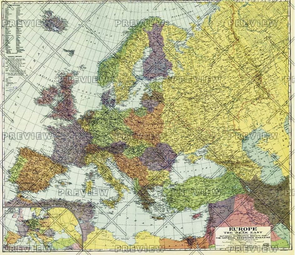 National Geographic Wall Maps Of Europe Europe And The Near East Published 1929 By National Geographic 13387 P