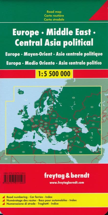 Europe Middle East Central Asia Political Road Map - Freytag & Berndt