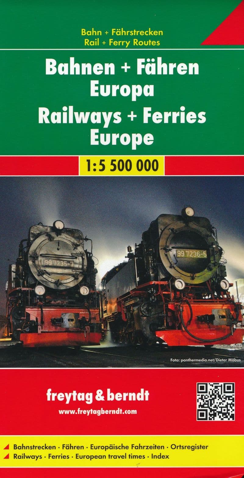 Europe Trains & Ferries Map - Freytag & Berndt