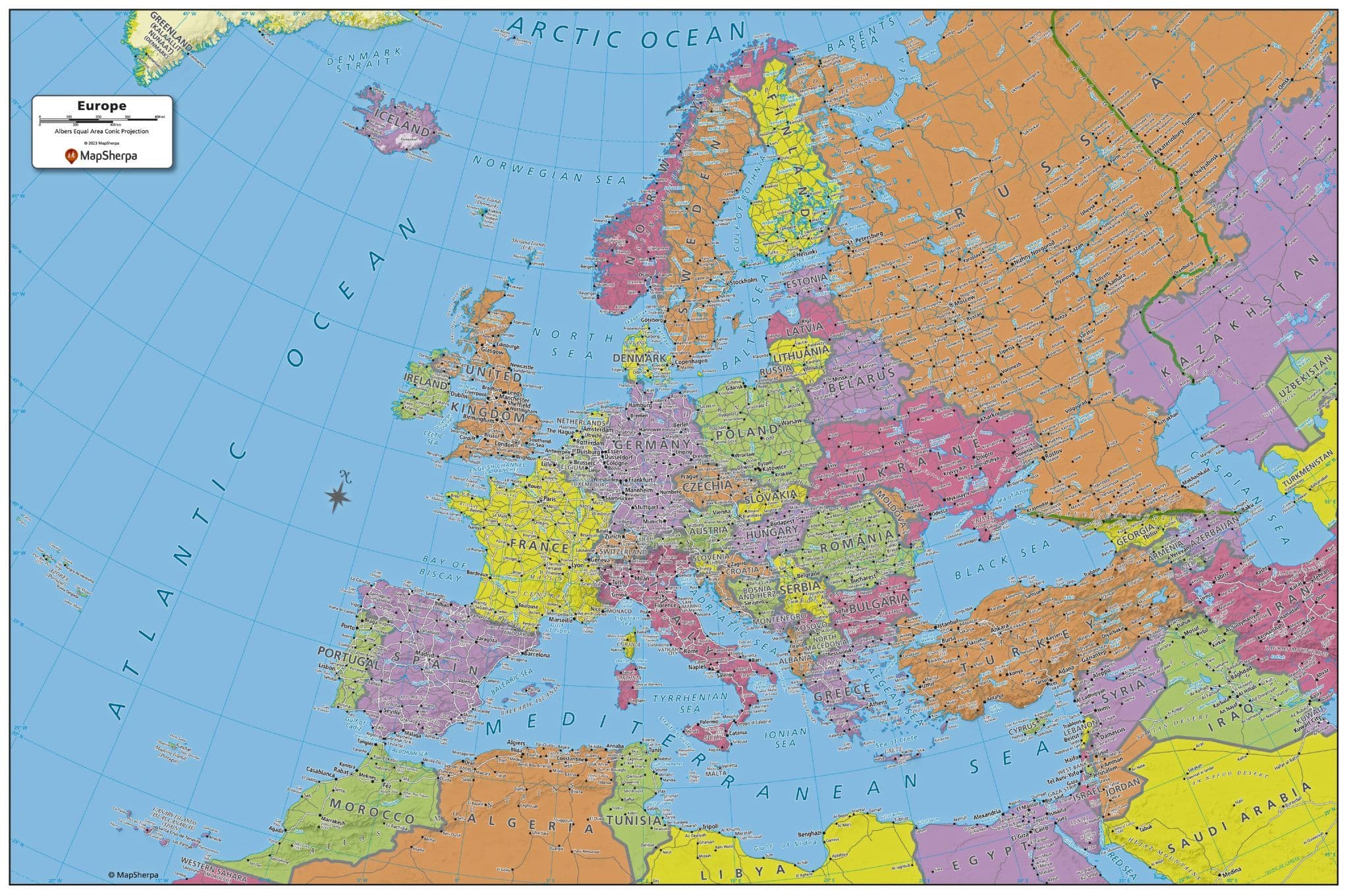 European Small Map Europe Wall Map - Compact - Map Sherpa
