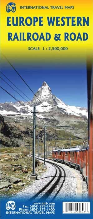 Europe West Rail & Roads Travel Map