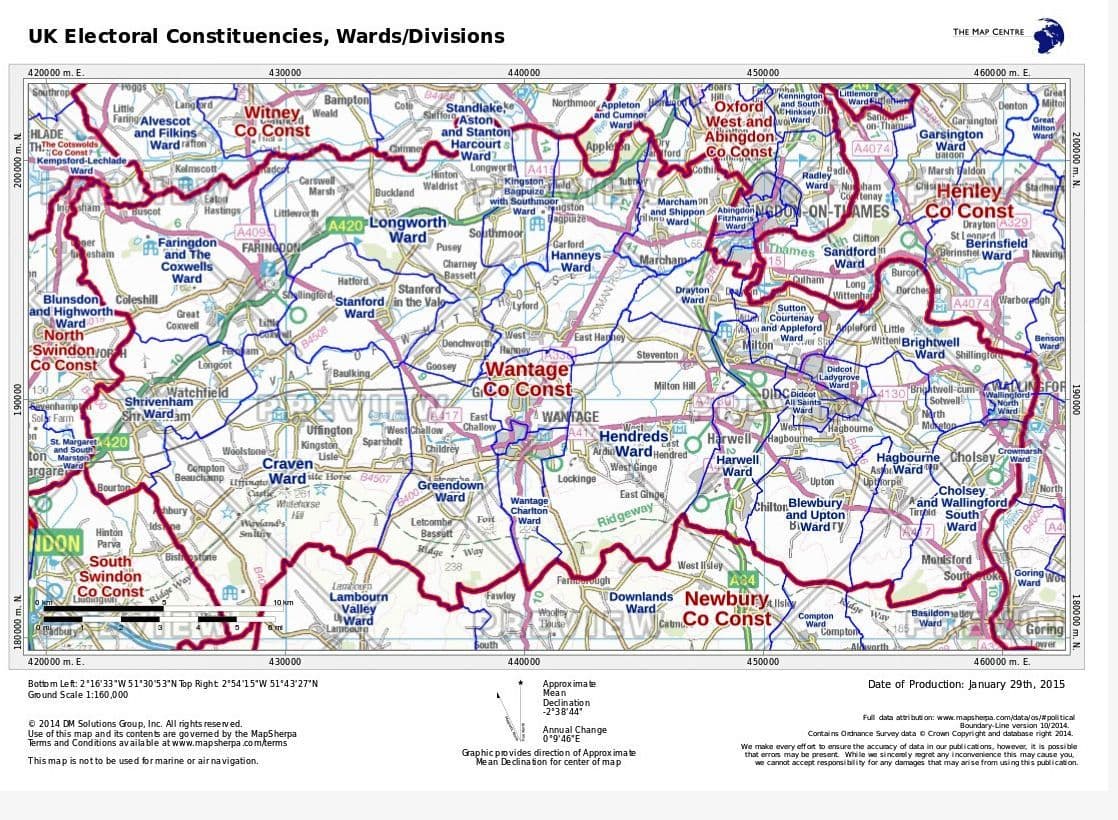 Local Constituency Map GB Parliamentary Constituency Wall Map - Including Wards/Divisions