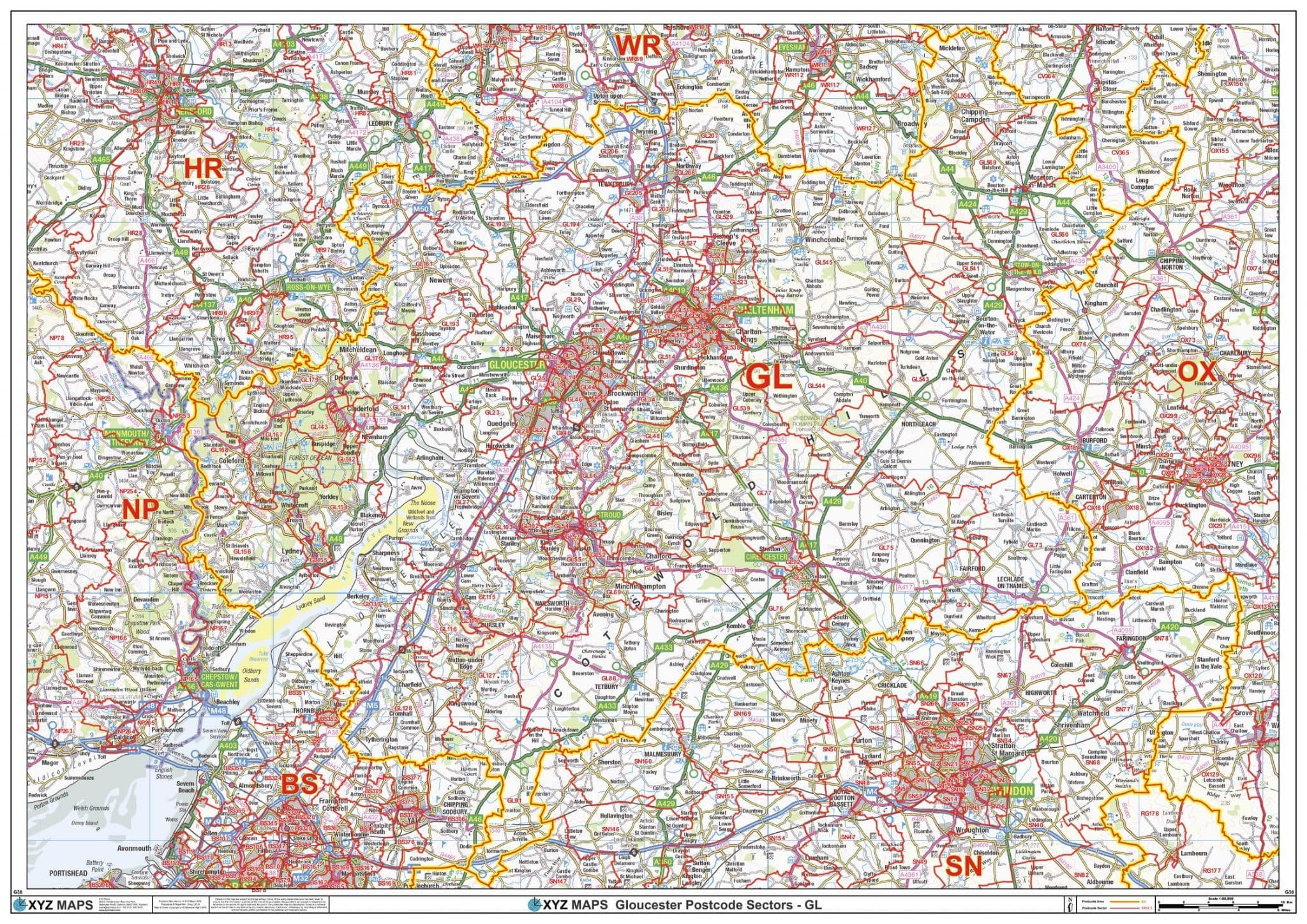 Gloucester - GL - Postcode Sector Wall Map