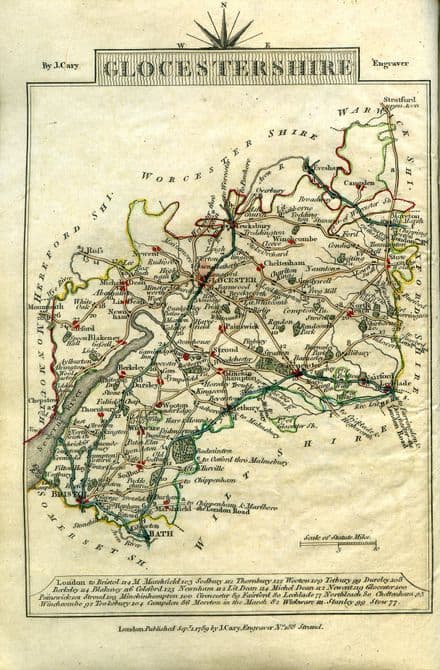 Gloucestershire County Map by John Cary 1790 - Reproduction