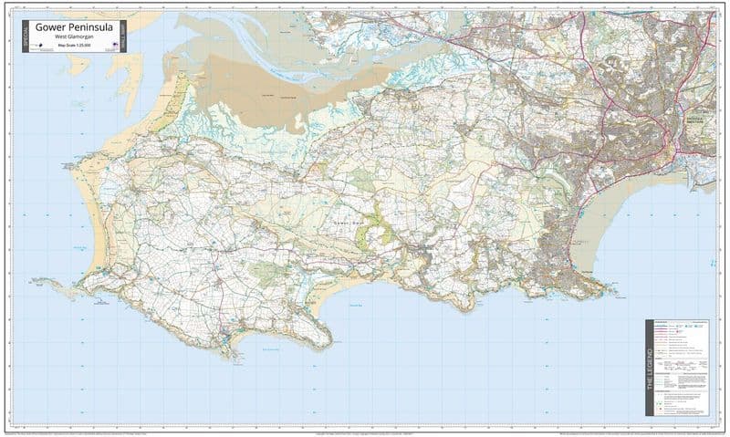 Gower Peninsula - Ordnance Survey 1:25,000 - Wall Map - The Map Centre Press