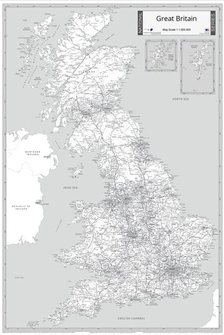 Great Britain Monochrome Wall Map 2025 - 68 x 101cm
