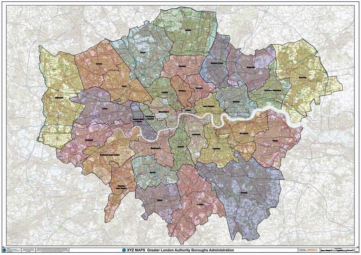 Greater London Authority Boroughs Wall Map XYZ greater-london-authority-boroughs-wall-map-xyz
