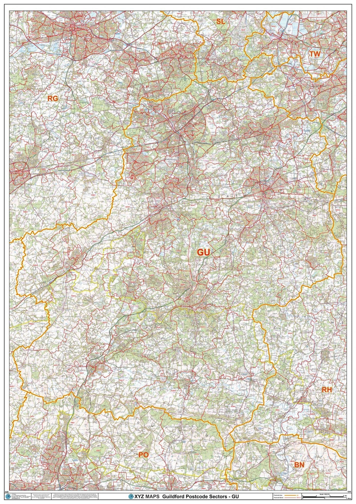 Guildford - GU - Postcode Sector Wall Map