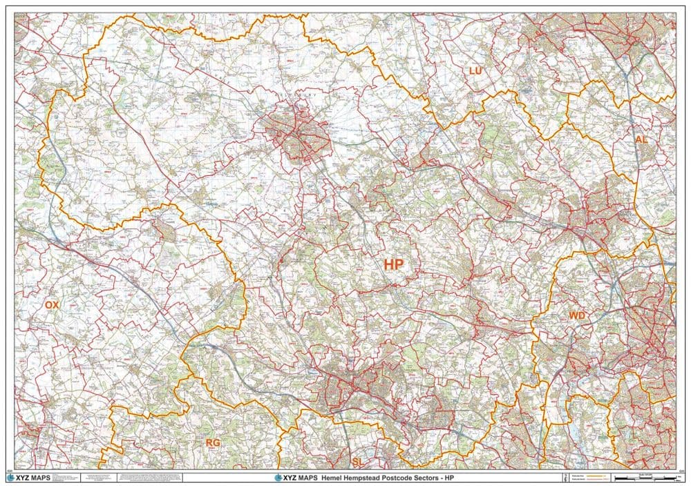 Hp4 Postcode Map Hemel Hempstead - HP - Postcode Sector Wall Map