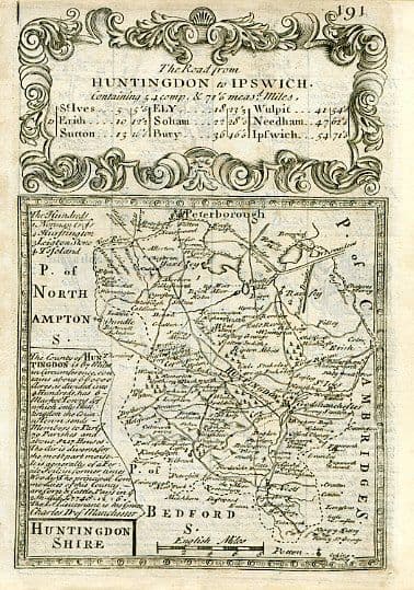 Huntingdonshire by Owen Bowen circa 1720 - Original Map