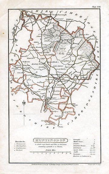 Huntingdonshire (outline colour) William Pitts Capper 1808 - Original Map