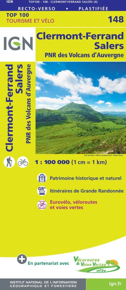 IGN 148 - Clermont-Ferrand, Mauriac, PNR des Volcans d'Auvergne