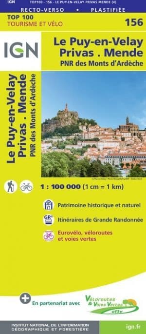 IGN 156 - Le Puy-en-Velay, Privas PNR des Monts d'Ardeche