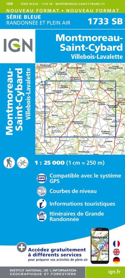 IGN 1733 SB - Montmoreau-St-Cybard / Villebois-Lavalette