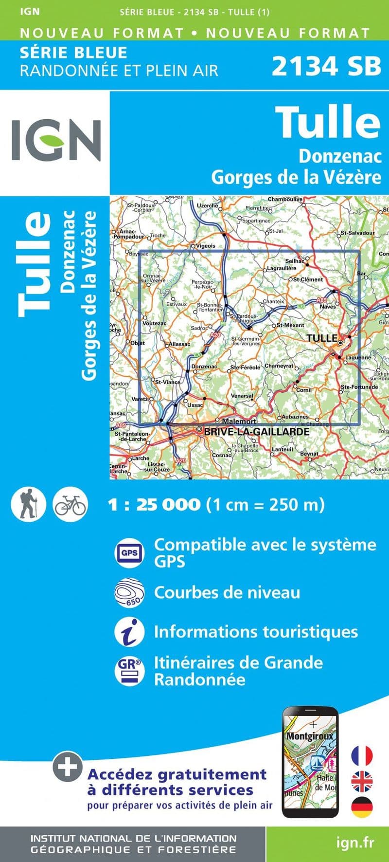 IGN 2134 SB - Tulle / Donzenac / Gorges de la Vézère