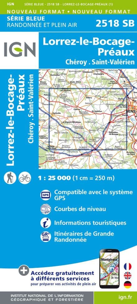 IGN 2518 SB - Lorrez-le-Bocage-Préaux / Chéroy / St-Valérien
