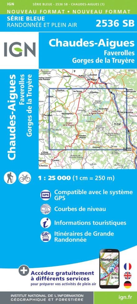 IGN 2536 SB - CHAUDES-AIGUES  / FAVEROLLES / GORGES DE LA TRUYÈRE
