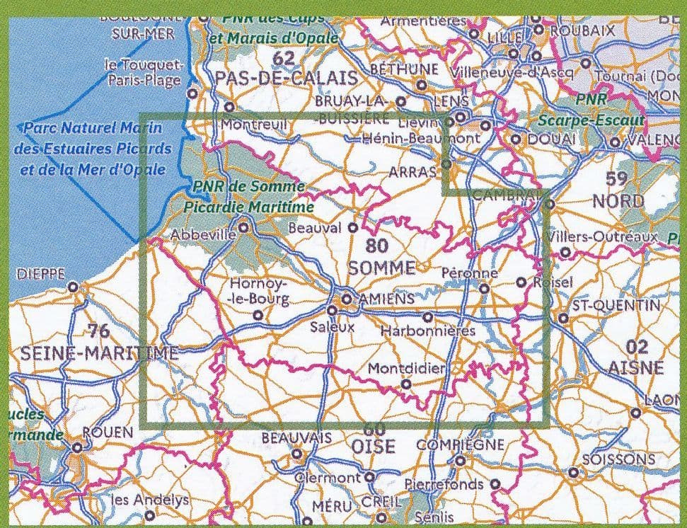 IGN TOP 100 D80 - Somme Amiens Abbeville PNR Baie de Somme Picardie