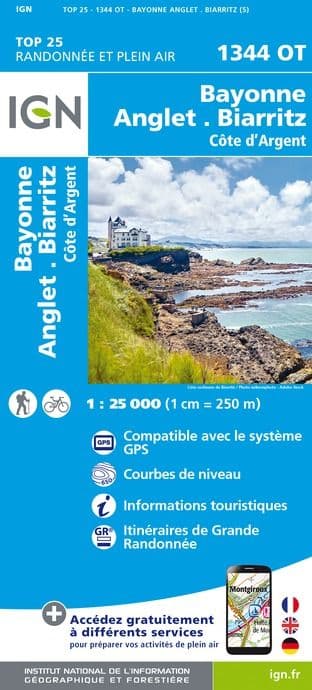 IGN Top 25 1344 OT - Bayonne / Anglet / Biarritz / Côte d'Argent