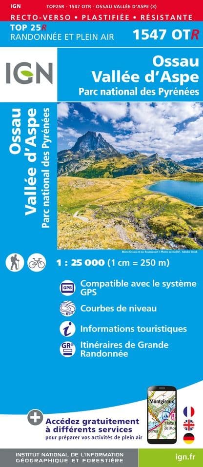 IGN Top 25 1547 OT R- Ossau / Vallée d'Aspe PNR des Pyrénées - Resistant