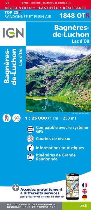 IGN Top 25 1848 OT R - Bagnères-de-Luchon / Lac d'Oô - Resistant