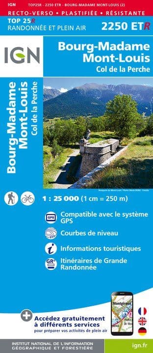 IGN Top 25 2250 ET R - Bourg-Madame / Mont Louis / Col de la Perche - Resistant
