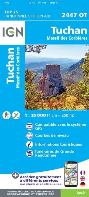 IGN Top 25 2447 OT - Tuchan / Massif Des Corbieres