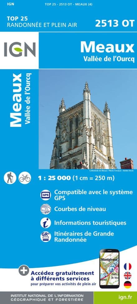IGN Top 25 2513 OT - Meaux / Vallee De L'Ourq