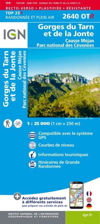 IGN Top 25 2640 OT R- Gorges du Tarn et de la Jonte / Causse Méjan PNR - Resistant
