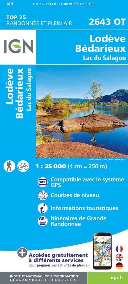 IGN Top 25 2643 OT - Lodève / Bédarieux / Lac de Salagou