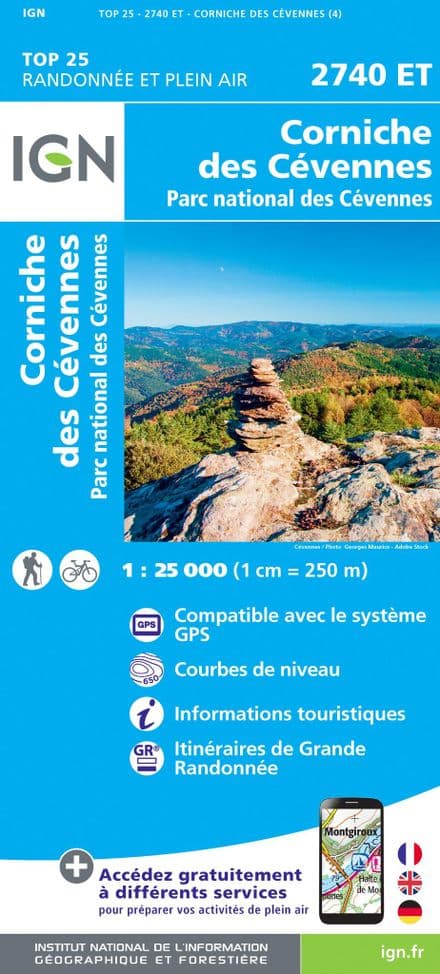 IGN Top 25 2740 ET - Corniche des Cévennes / PNR des Cévennes