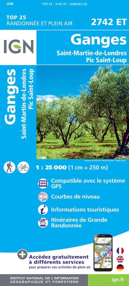 IGN Top 25 2742 ET - Ganges / St-Martin-de-Londres / Pic St-Loup
