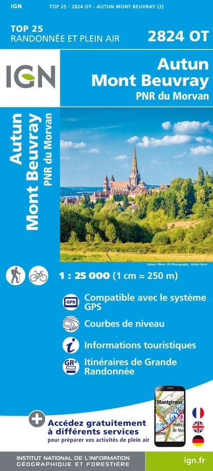 IGN Top 25 2824 OT - Autun / Mont Beuvray / PNR du Morvan