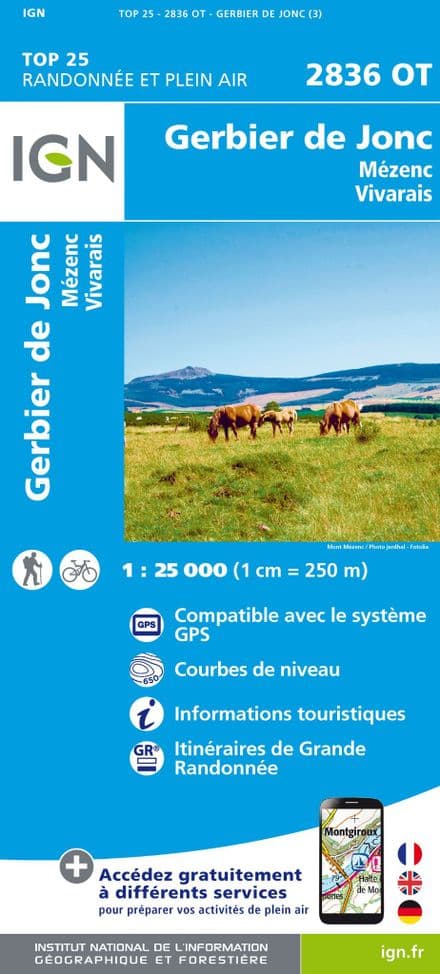 IGN Top 25 2836 OT - Gerbier De Jonc / Mézenc / Vivarais