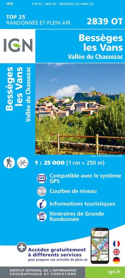 IGN Top 25 2839 OT - Bessèges / Les Vans / Vallée du Chassezac