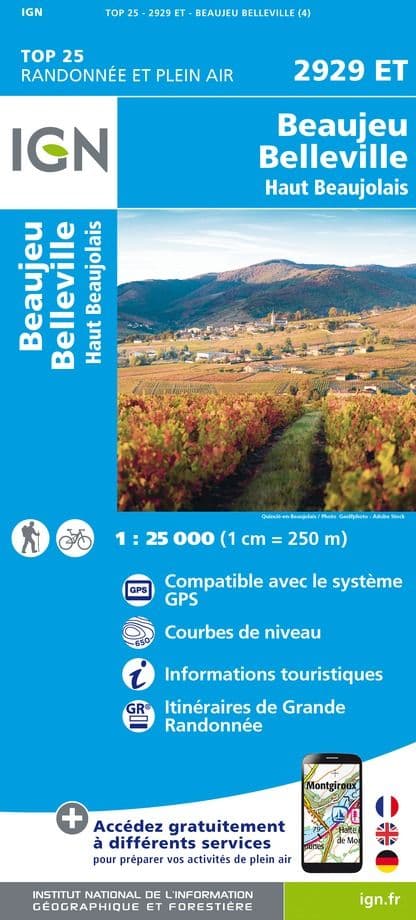 IGN Top 25 2929 ET - Beaujeu / Belleville / Haut Beaujolais