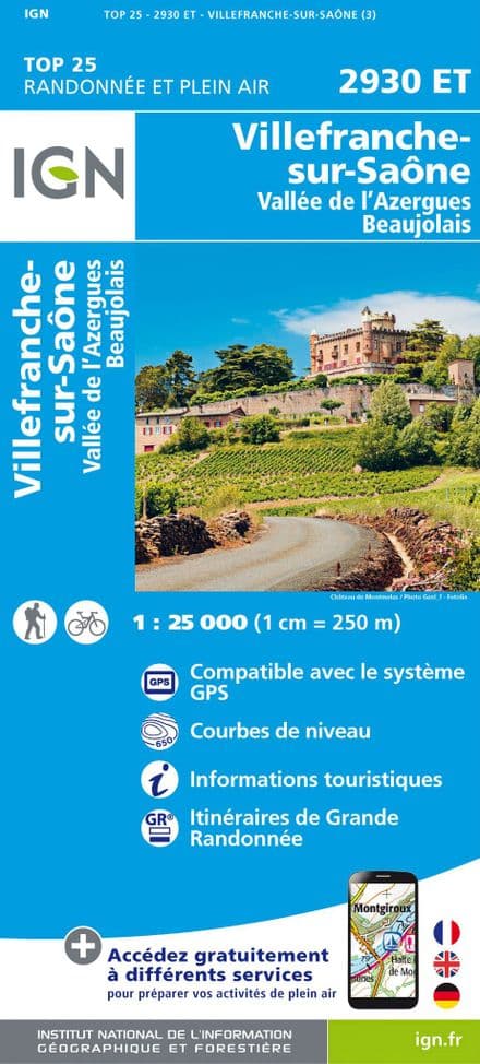 IGN Top 25 2930 ET - Villefranche-sur-Saône / Vallée de l'Azergues / Beaujolais