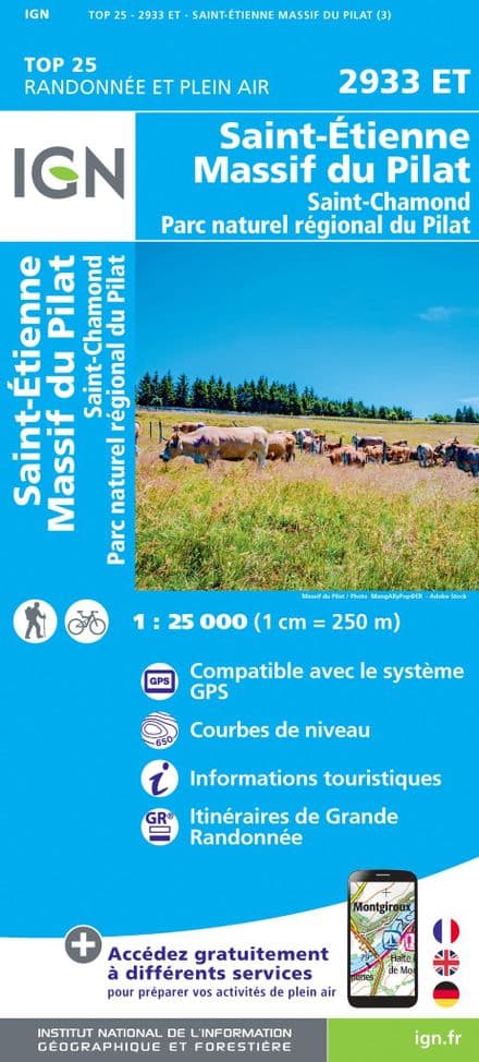 IGN Top 25 2933 ET - Massif du Pilat / St-Etienne / St-Chamond / PNR du Pilat