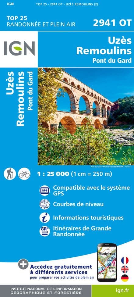 IGN Top 25 2941 OT - Uzès / Remoulins / Pont du Gard