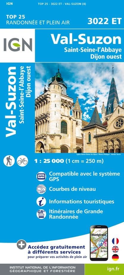 IGN Top 25 3022 ET - Val-Suzon / St-Seine-l'Abbaye / Dijon Ouest