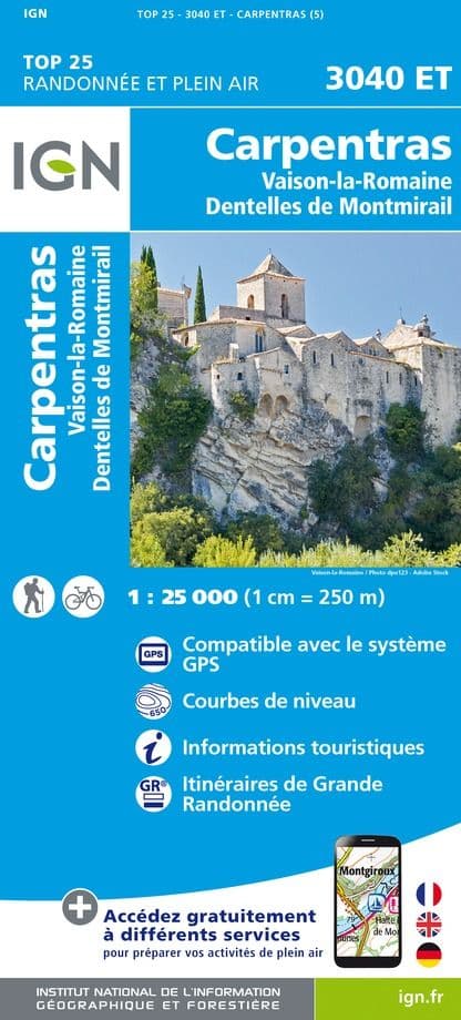 IGN Top 25 3040 ET - Carpentras / Vaison-la-Romaine / Dentelles de Montmirail