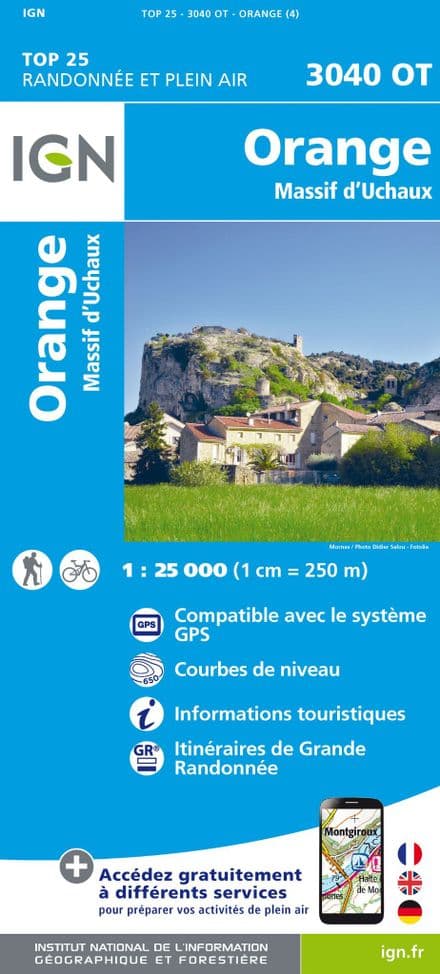 IGN Top 25 3040 OT - Orange / Massif d'Uchaux