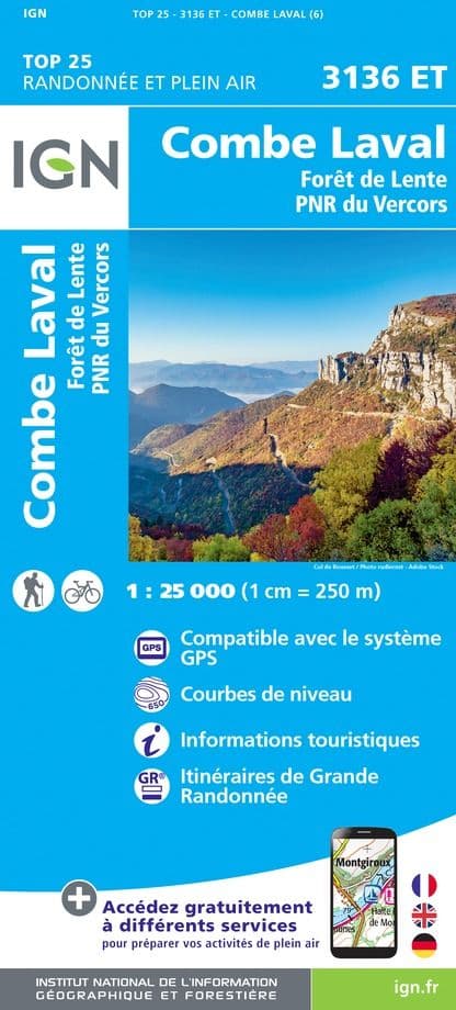 IGN Top 25 3136 ET  -  Combe Laval / Forêt de Lente / PNR du Vercors