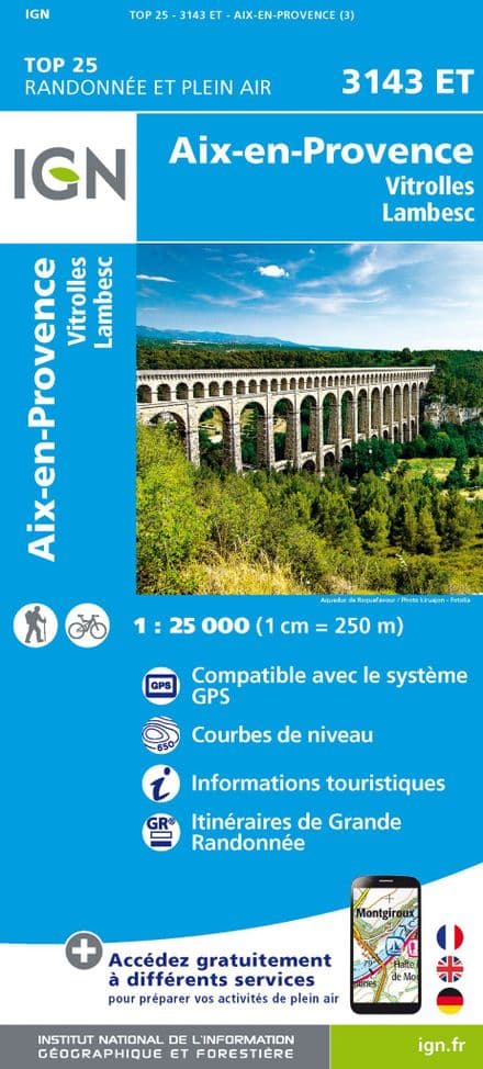 IGN Top 25 3143 ET - Aix-en-Provence / Vitrolles / Lambesc