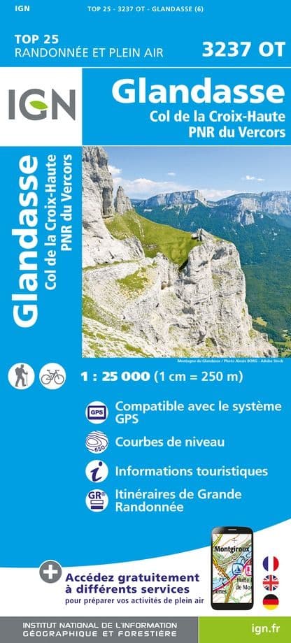 IGN Top 25 3237 OT - Glandasse / Col de la Croix-Haute / PNR du Vercors