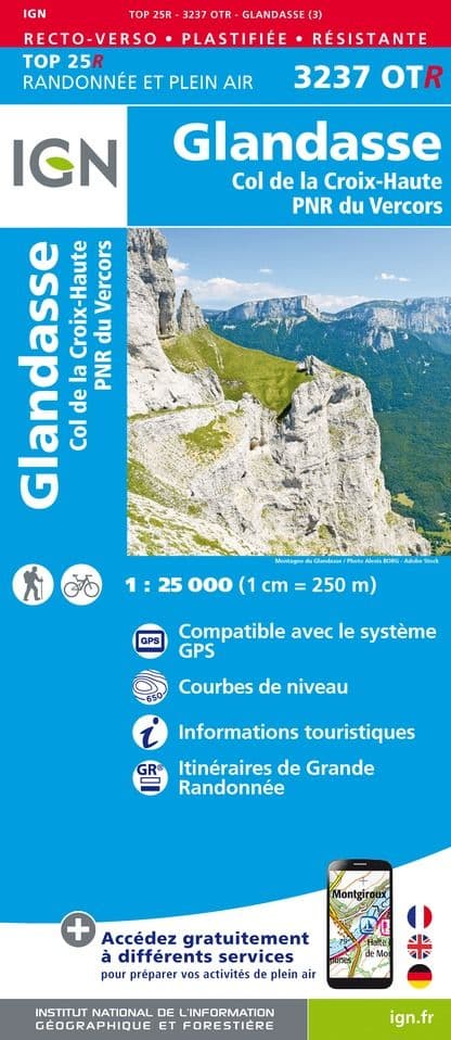 IGN Top 25 3237 OT R - Glandasse / Col de la Croix-Haute / PNR du Vercors - Resistant