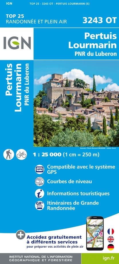 IGN Top 25 3243 OT - Pertuis / Lourmarin / PNR Luberon