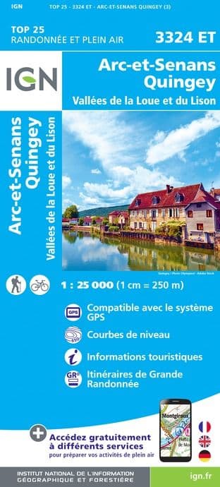 IGN Top 25 3324 ET - Arc-et-Senans / Quingey / Vallées de La Loue et du Lison