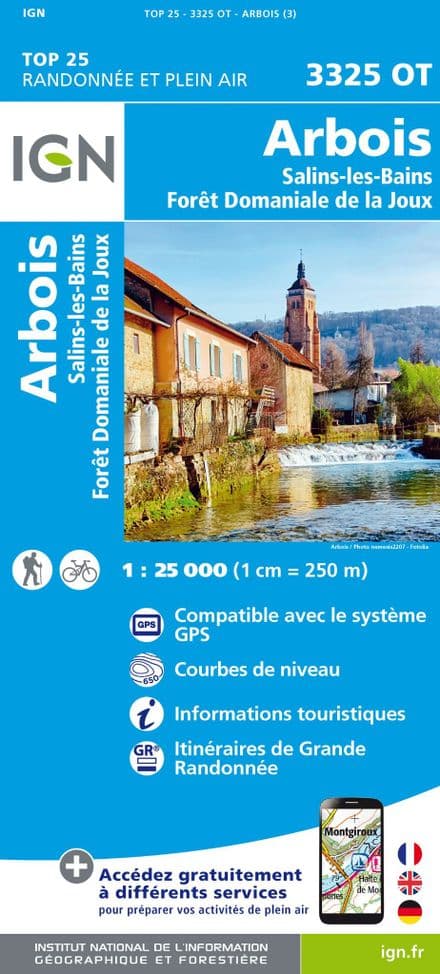 IGN Top 25 3325 OT - Arbois / Salins-les-Bains / Forêt Domaniale de la Joux